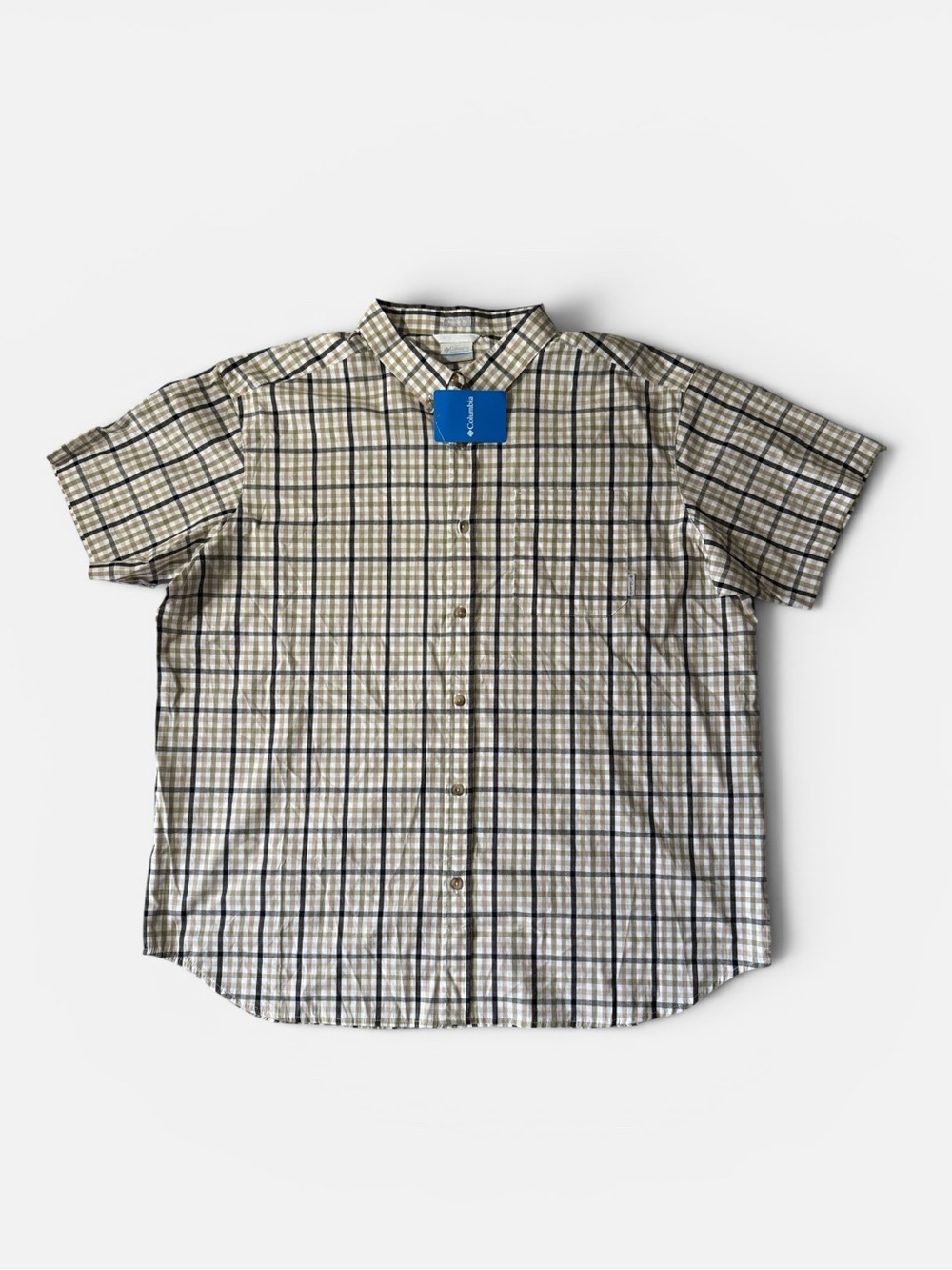 NEW Columbia mens 2XL XXL tan check regular fit short sleeve button up shirt NWT